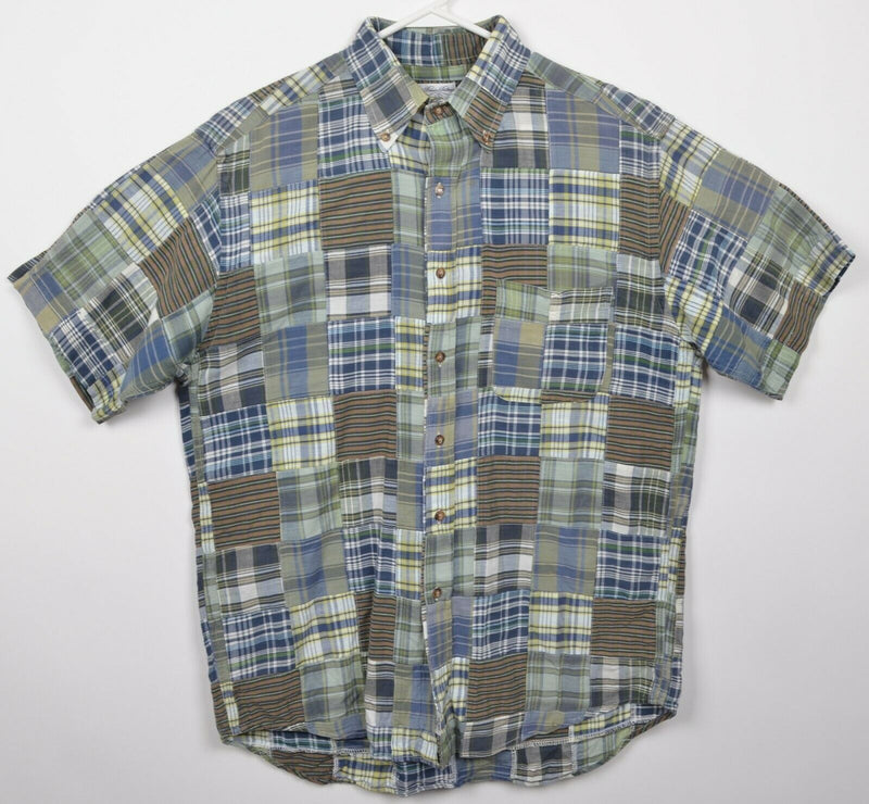 Brooks Brothers Men's Medium Patchwork Plaid Green Blue Short Sleeve Sport Shirt