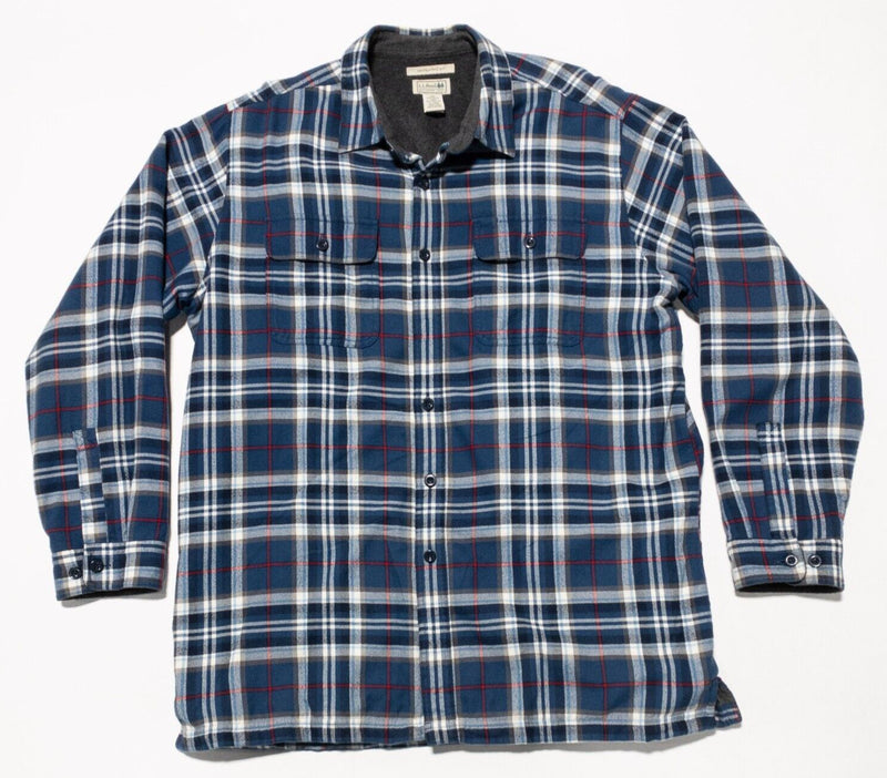 L.L. Bean Fleece-Lined Flannel Shirt Men's XLT Tall Traditional Fit Blue Plaid