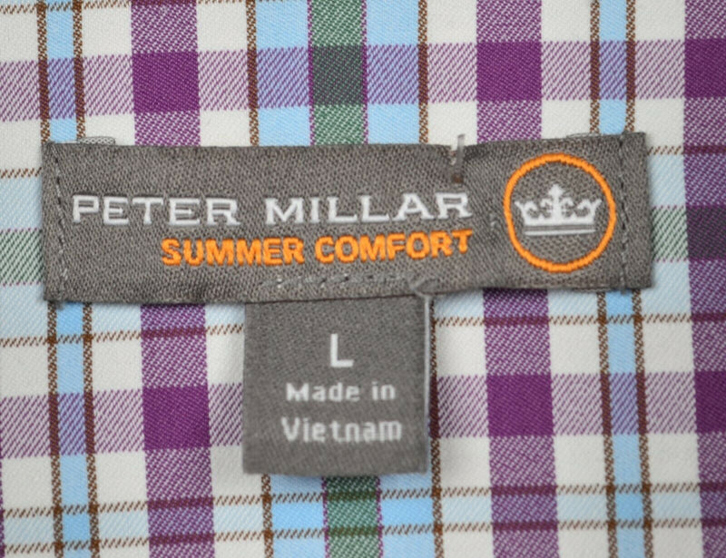 Peter Millar Summer Comfort Men's Large Nylon Spandex Plaid Button-Front Shirt