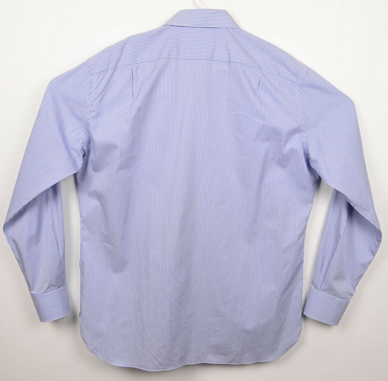Ermenegildo Zegna Men’s Sz 17 Blue Striped Long Sleeve Button-Front Dress Shirt