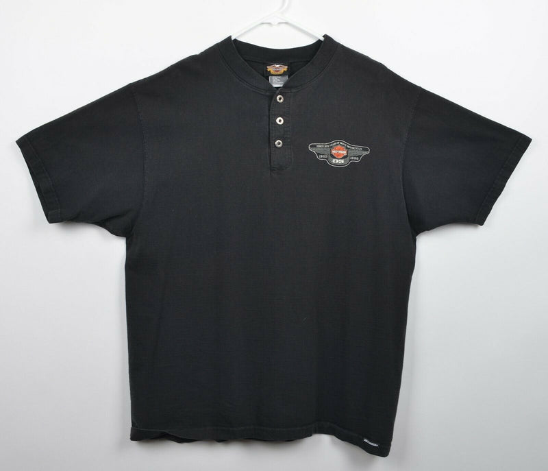 Vtg 90s Harley-Davidson Men's Sz XL 95th Anniversary Henley Collar Black T-Shirt