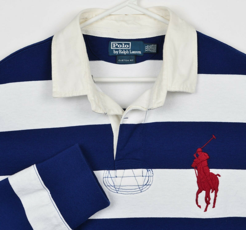 Polo Ralph Lauren Men's 2XL Custom Fit Chunky Stripe Big Pony Navy Rugby Stripe