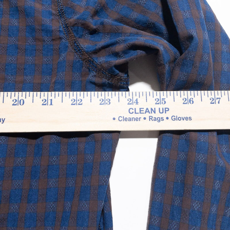 Carbon 2 Cobalt Shirt Men's Large Blue Brown Check Button-Up Corduroy Accent