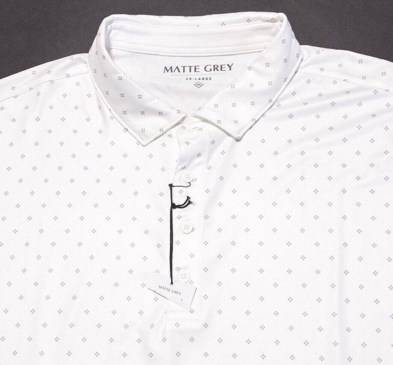 Matte Gray Golf Polo 2XL Men's White Geometric Dot Wicking Stretch Haus of Grey