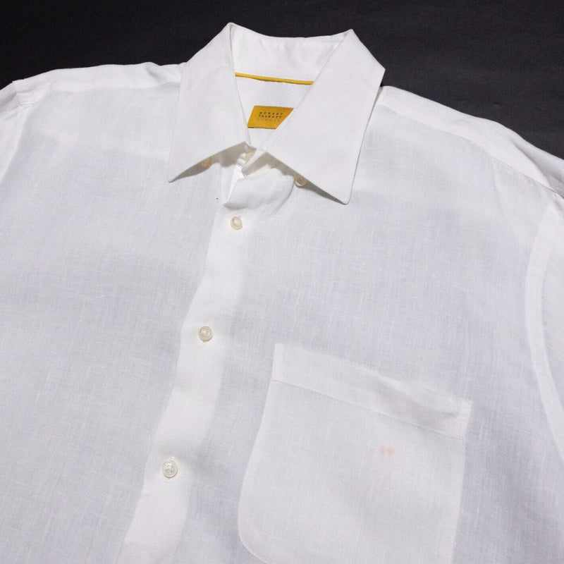 Robert Talbott Carmel Linen Shirt Men's Large Long Sleeve Solid White Button-Up