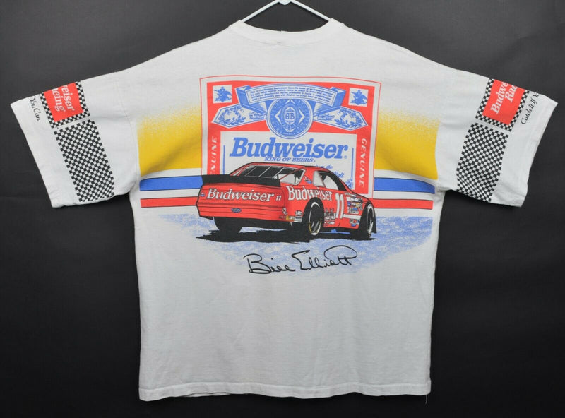 Vtg 90s Bill Elliot Men's Sz 2XL Budweiser Beer NASCAR All-Over Print T-Shirt
