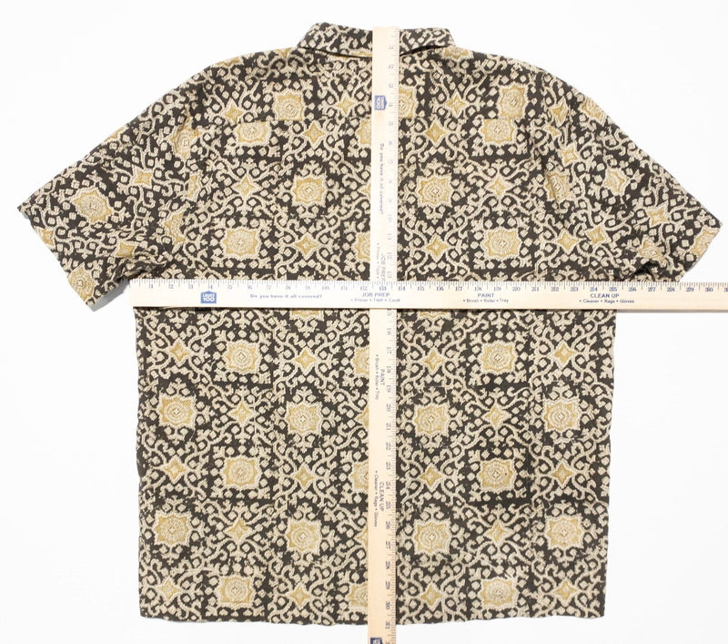 Fabindia Bush Shirt Men's 46 Button-Up Brown Gold Geometric Button-Up