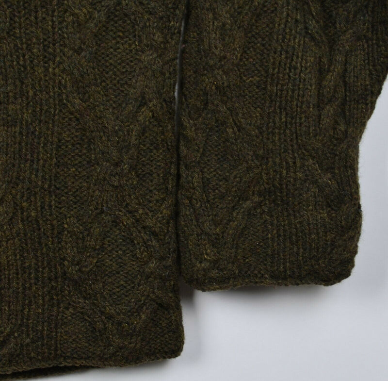Vintage J. Crew Men’s Large 100% Wool Olive Green Cable-Knit Pullover Sweater