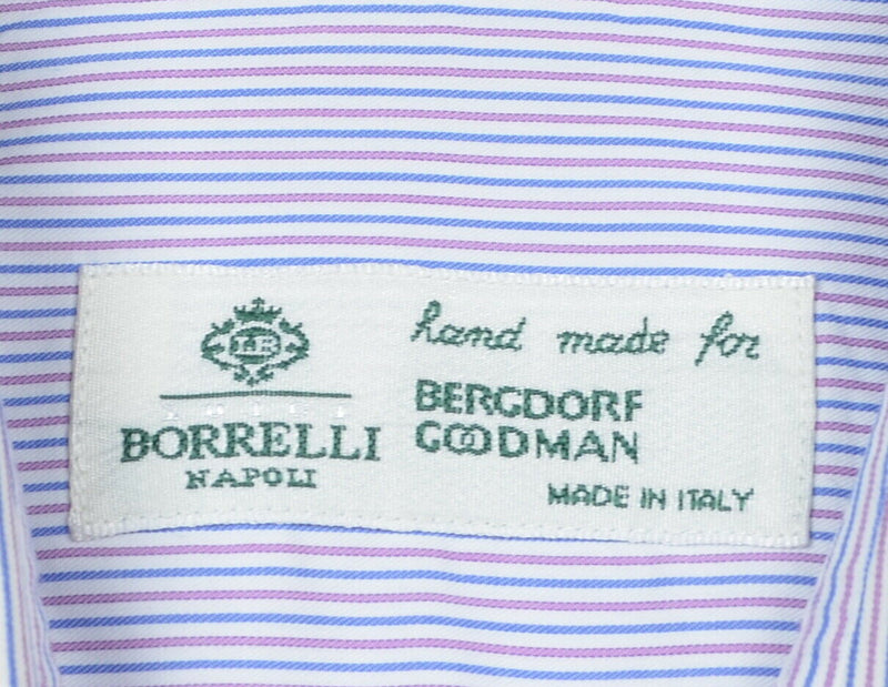 Borrelli Napoli Bergdorf Goodman Men's XL Blue Purple Striped Italian Shirt