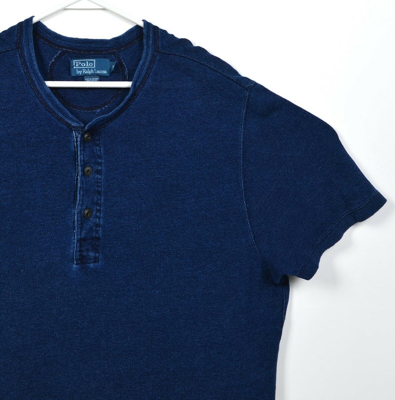 Polo Ralph Lauren Men's XL Henley Collar Navy Blue Indigo Short Sleeve Shirt