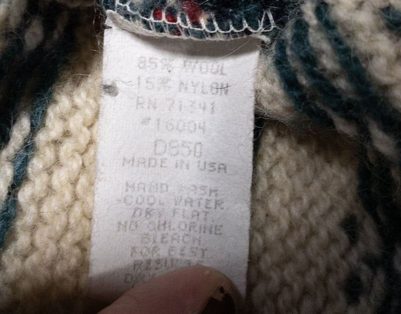 Vintage L.L. Bean Sweater Nordic Women's Large Fair Isle Wool Ski Cream USA 80s