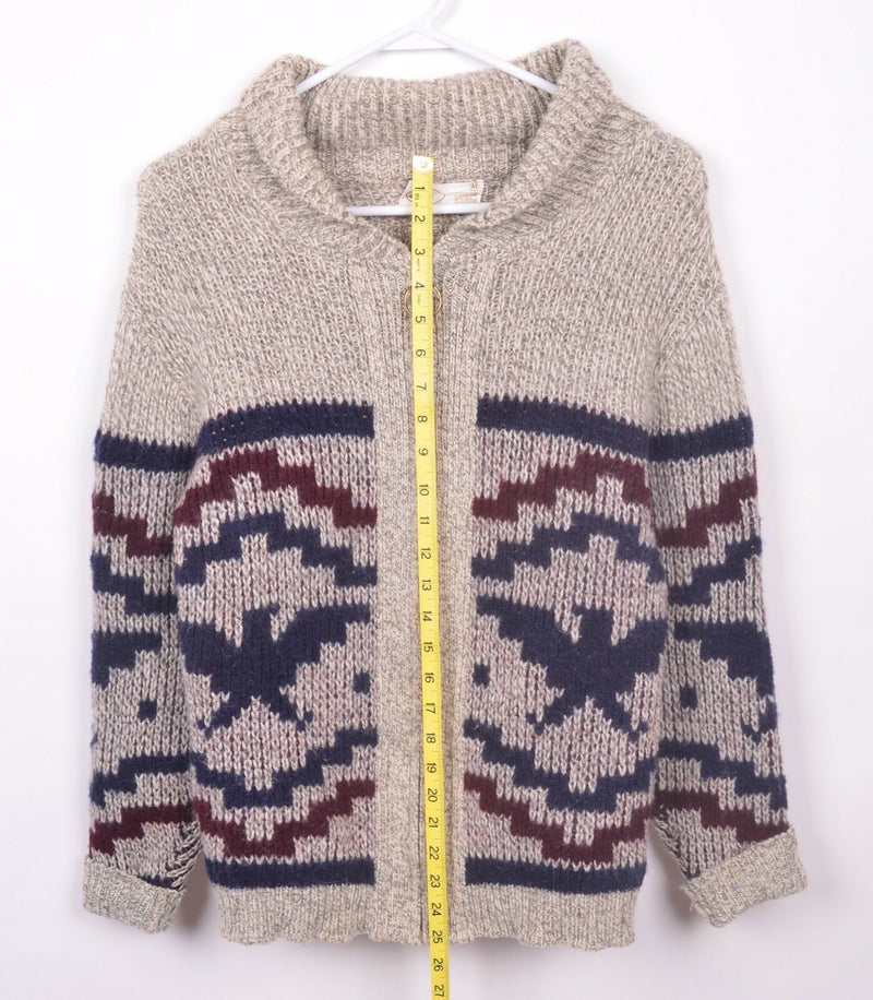 Vintage 80s Winona Knits Men's Medium Shawl Collar Eagle Aztec Wool Sweater