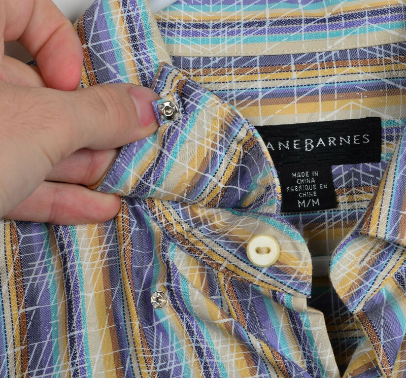 Jhane Barnes Men's Medium Silk Rayon Blend Purple Yellow Striped Abstract Shirt
