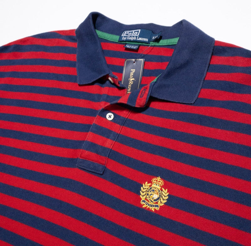 Polo Ralph Lauren Polo Shirt Men's 2XL Red Navy Blue Striped Crest Logo New