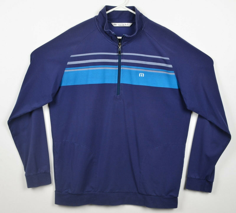 Travis Mathew Men's Large 1/4 Zip Blue Striped Lightweight Golf Jacket