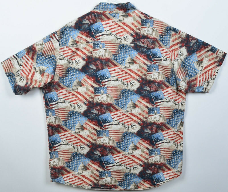 American Summer Men's Large USA Flag Mt Rushmore Patriotic Button-Front Shirt