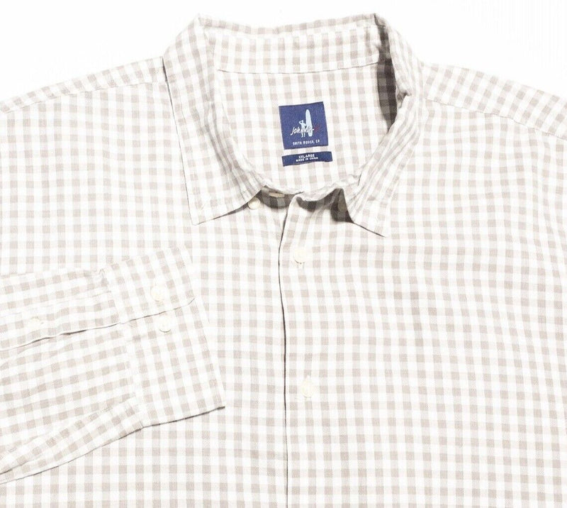 johnnie-O Men's XXL Shirt Long Sleeve Brown White Check Preppy Button-Front 2XL