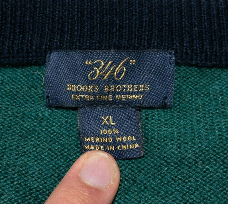 Brooks Brothers Men's XL Merino Wool Green Navy Blue Striped Sheep Logo Sweater