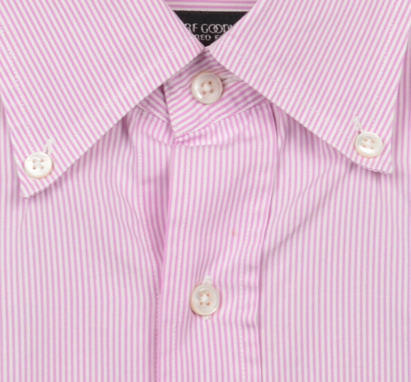 Bergdorf Goodman Men's Medium Tailored Pink Pinstriped Italy Button-Down Shirt