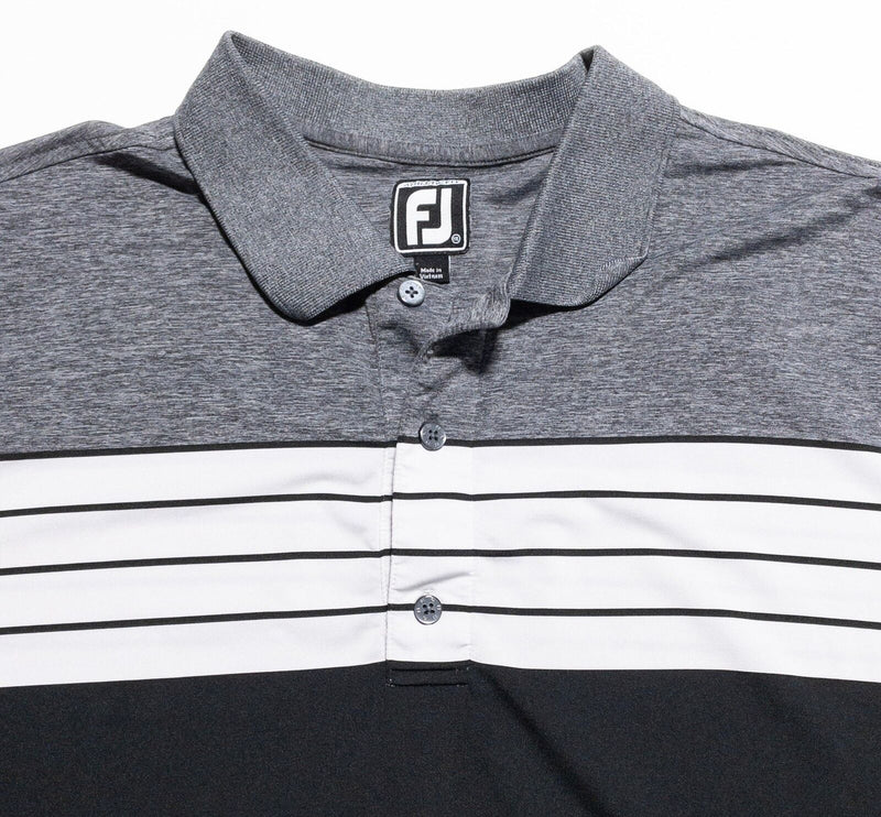 FootJoy Golf Shirt 2XL Athletic Fit Mens Polo Gray Black Striped Wicking Stretch