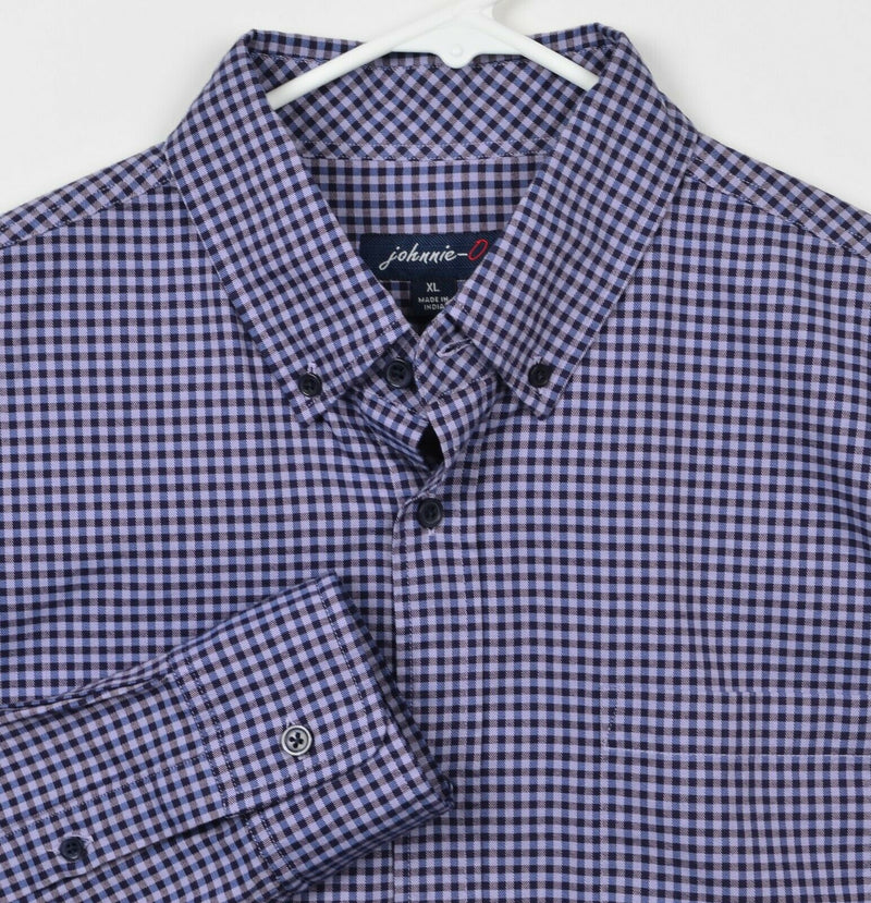 Johnnie-O Men's Sz XL Purple Black Gingham Check Plaid Button-Down Shirt