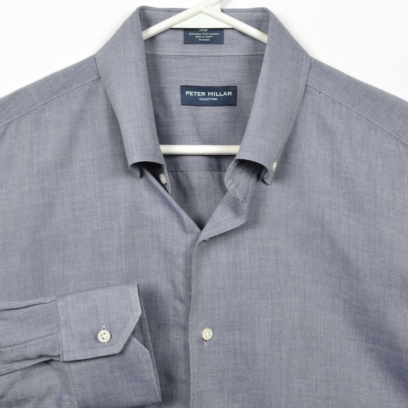 Peter Millar Collection Men's Large Cotton Cashmere Blend Gray Button-Down Shirt