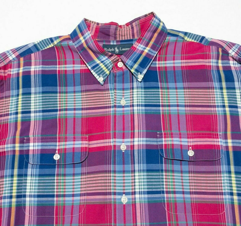 Polo Ralph Lauren Indian Madras Shirt Blue Red Purple Colorful Plaid Men's 2XL