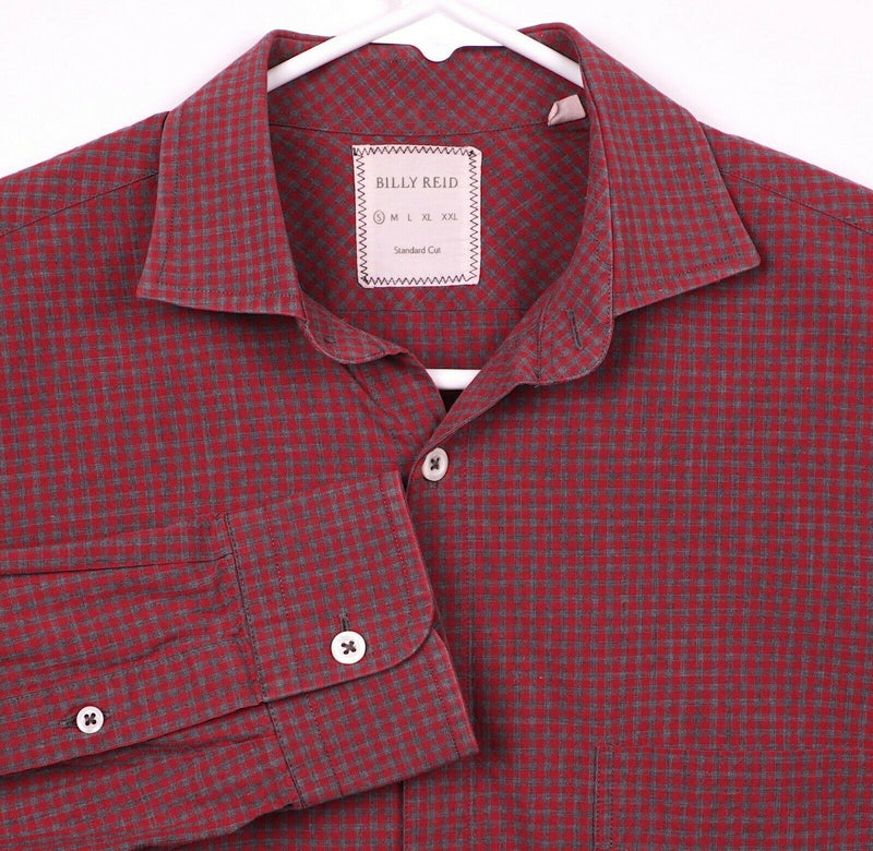 Billy Reid Men's Sz Small Standard Cut Red Gray Plaid Check Made in Italy Shirt