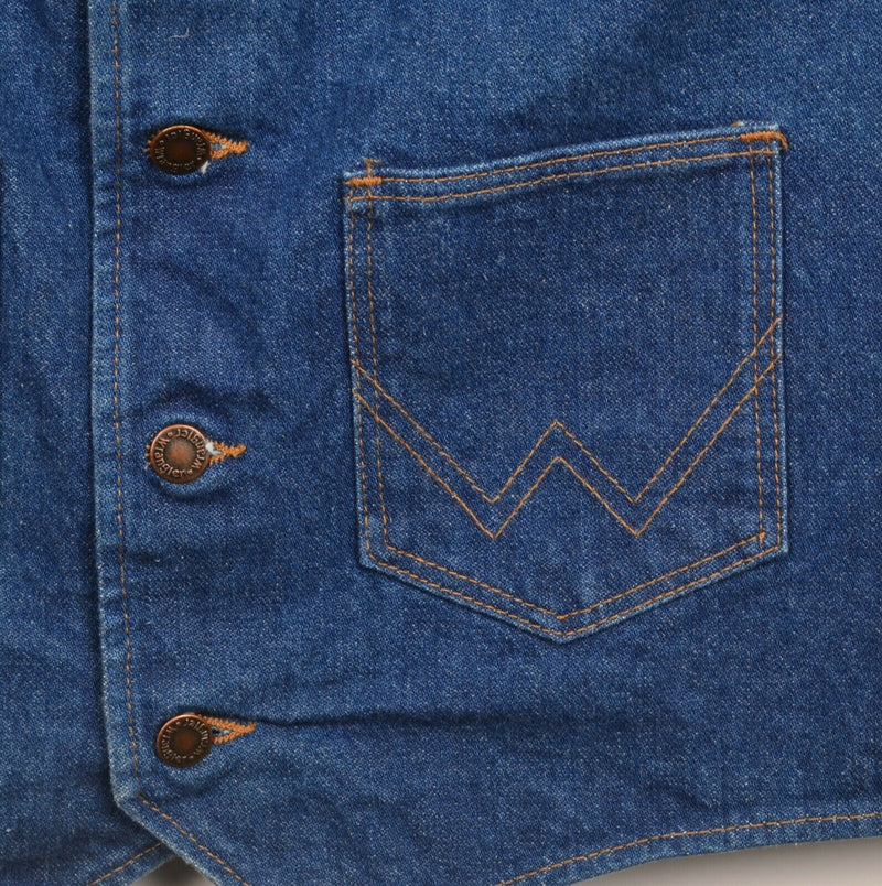 Vintage Wrangler Men's 2XL Blue Denim Western W Stitch Pocket USA Vest