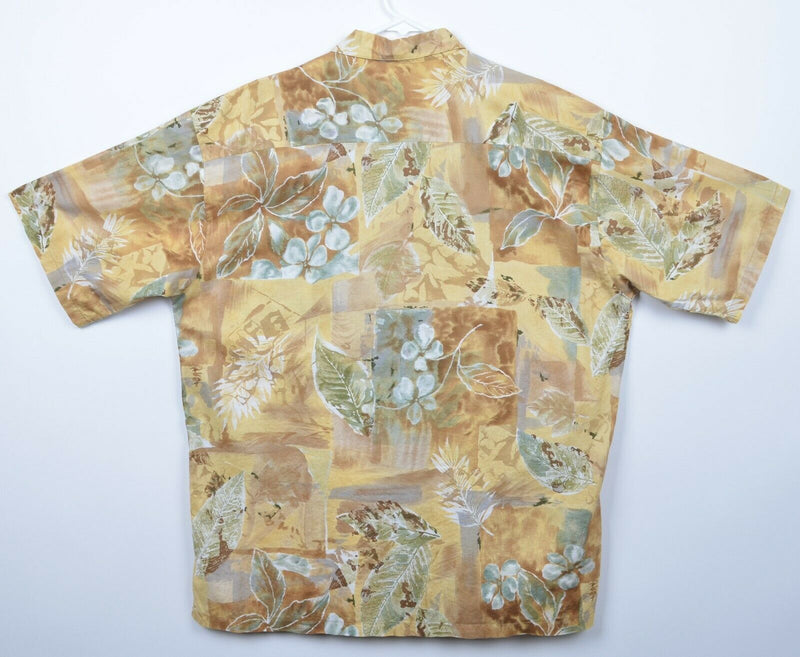 Tori Richard Men's XL Floral Yellow Tan Cotton Lawn Hawaiian Aloha Shirt