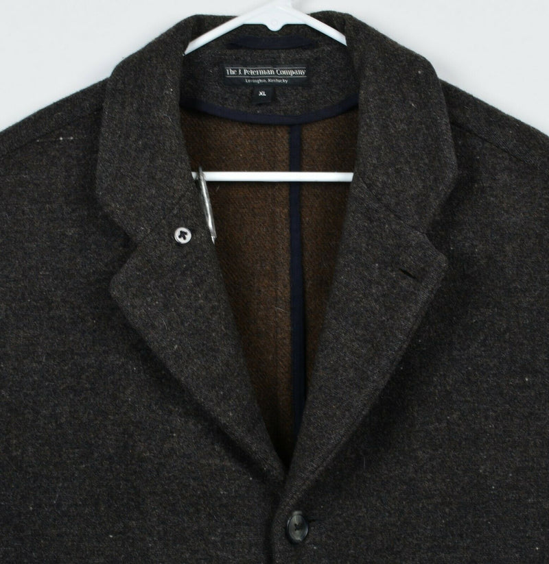 Vintage J. Peterman Men's XL Wool Blend Peacoat Overcoat Gray Button-Front Coat