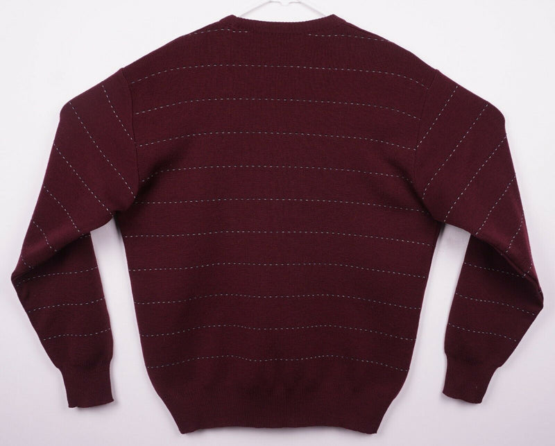 Vintage 80s Brooks Brothers Men Medium Merino Wool Maroon Italy Striped Sweater