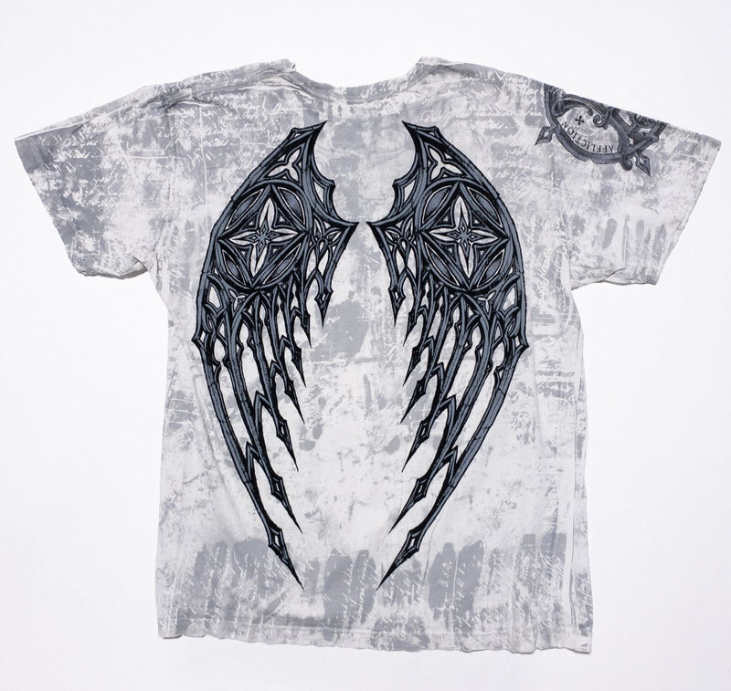 Affliction T-Shirt Men's XL Winged Graphic Gray Distressed Vintage Y2K Grunge