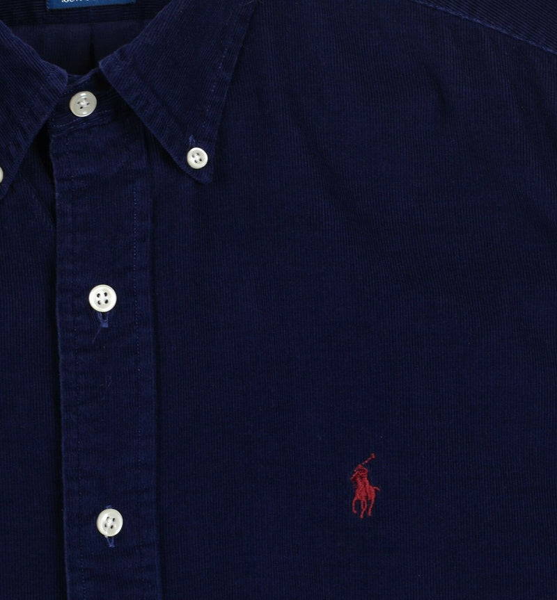 Vintage 90s Polo Ralph Lauren Men's Large Corduroy "Blake" Dark Navy Blue Shirt