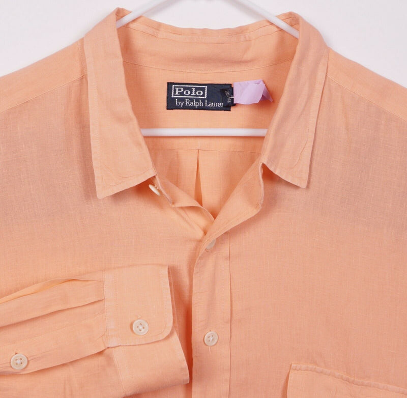 Polo Ralph Lauren Men's 3XB (3XL Big) 100% Linen Solid Orange Button-Front Shirt