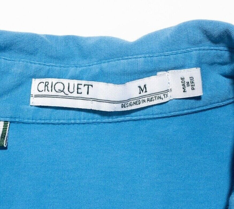 Criquet Polo Medium Mens Shirt Pocket Logo Solid Blue Casual Golf Cotton Spandex