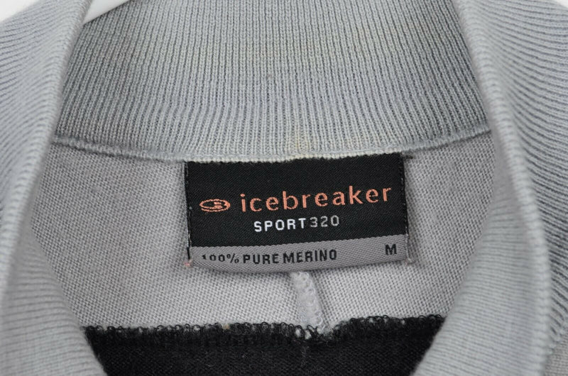 Icebreaker Sport 320 Men's Medium Merino Wool Black Gray 1/4 Zip Sweater