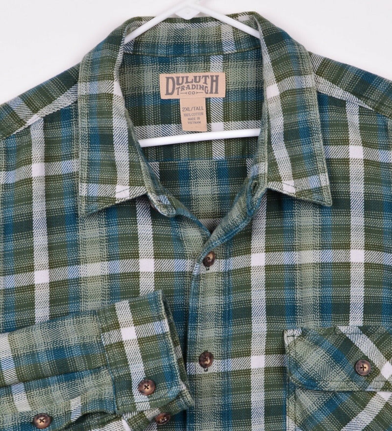 Duluth Trading Co. Men's Sz 2XL Tall Green Plaid Button-Front Long Sleeve Shirt
