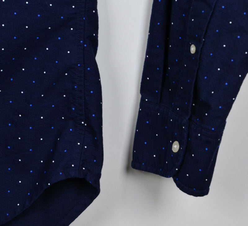 Bonobos Men's Large Slim Fit Polka Dot Navy Blue Long Sleeve Button-Down Shirt