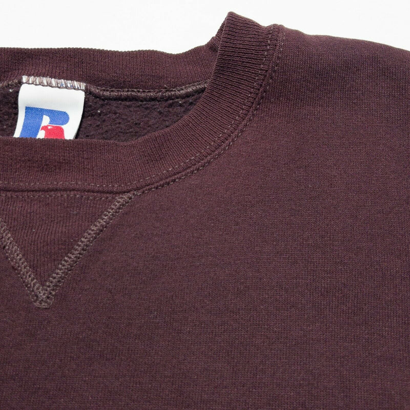 Vintage Russell Athletic Men's Large Solid Burgundy Purple 90s USA Sweatshirt