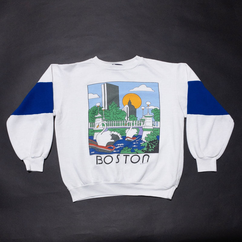 Vintage Boston Sweatshirt Men's Medium 80s Quote Me Boston Commons White Tourist