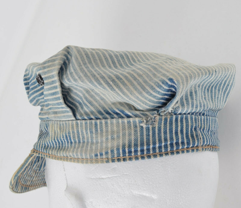 Vtg 40s Lee Sanforized Hickory Stripe Union Made Distressed Railroad Hat