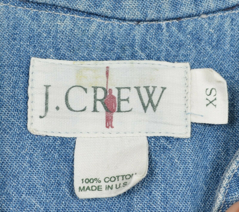 Vintage 90s J. Crew Men's XS Denim Blue Band Collar USA Button-Front Shirt