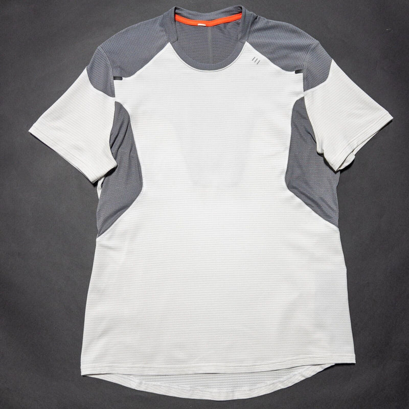 Lululemon T-Shirt Men's Medium Running Zip Pocket White Gray Wicking Metal Vent