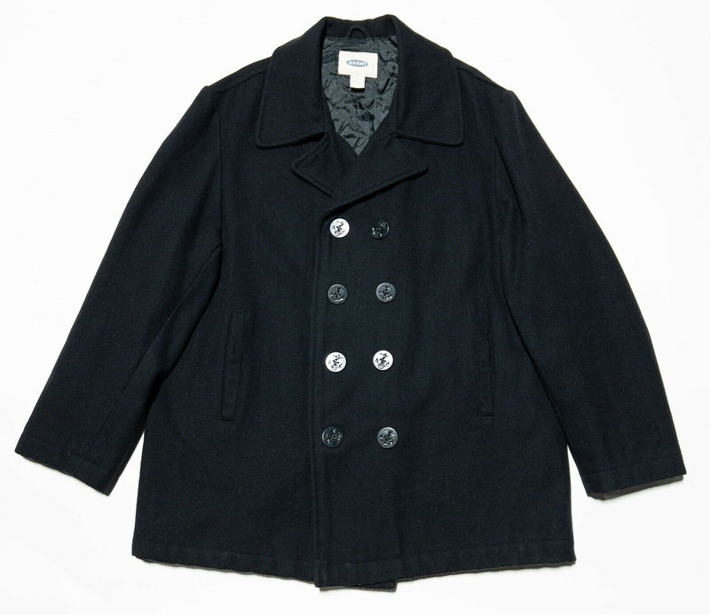 Old Navy Men's Wool Pea Coat Black Double-Breasted Lined Sailor Jacket Large