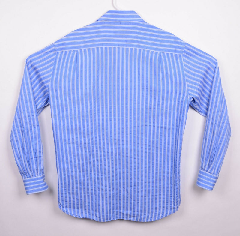 Paul & Shark Yachting Men's Medium Linen Blend Blue Striped Long Sleeve Shirt