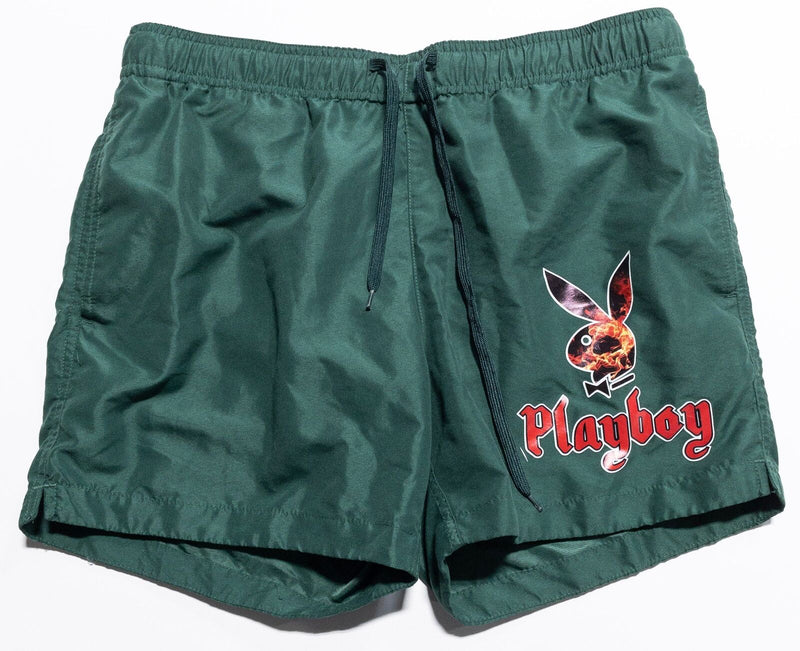 Playboy PacSun Board Shorts Men's Medium Green Lined Flames Logo Drawstring