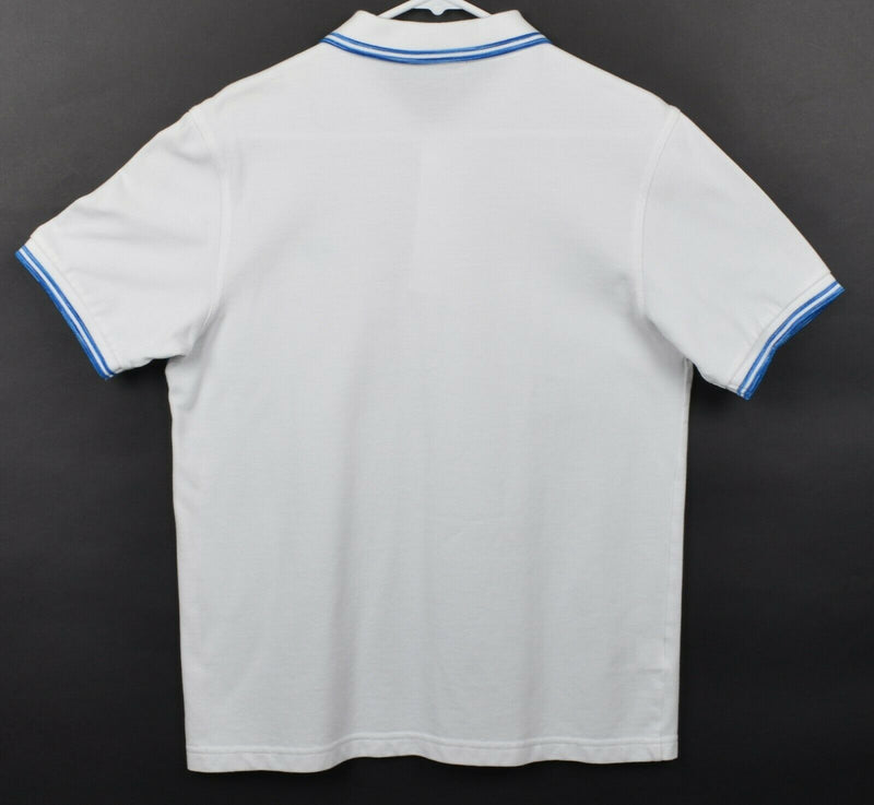 Fred Perry Men's Sz Medium White Blue Embroidered Logo Short Sleeve Polo Shirt
