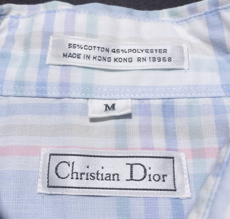 Vintage Christian Dior Men's Shirt Medium 80s Button-Up Light Blue Plaid