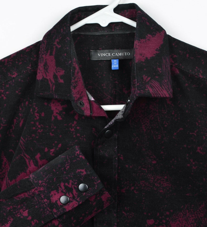 Vince Camuto Men's XS Snap-Front Black Burgundy Corduroy Abstract Shirt